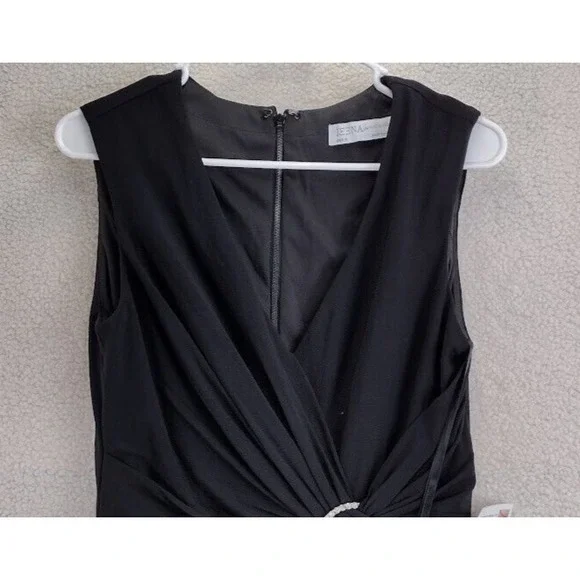 Ieena Mac Duggal 26890 Black V Neck Sleeveless Ruched Maxi Dress Side Slit Sz 6